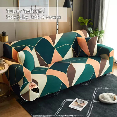 papsun Polycotton Geometric 3 Seater Sofa Cover(Green Pack of 1)
