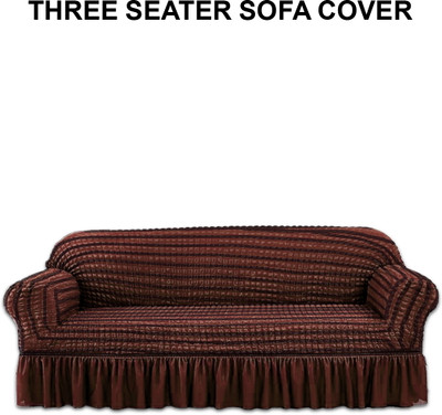 Cortina Polyester Polka 3 Seater Sofa Cover(Brown, Black Pack of 1)