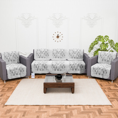 Heart Home Cotton 3+2 Seater Sofa Floral Cover(Pack of 10 Grey)