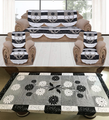 EASTTARDOMM Cotton 3 Seater Sofa Floral Cover(Pack of 7 Black)