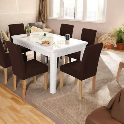 Pinkleaf Polycotton 6 Seater Chair Plain Cover(Pack of 6 Brown)