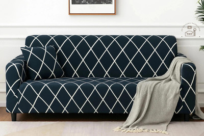 Jai krishna Polycotton 3 Seater Sofa Geometric Cover(Pack of 1 Blue)