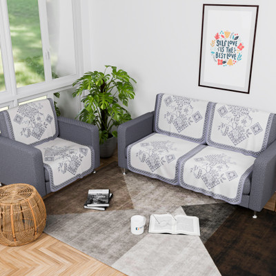 KUBER INDUSTRIES Cotton 3 Seater Sofa Floral Cover(Pack of 6 Cream & Grey)