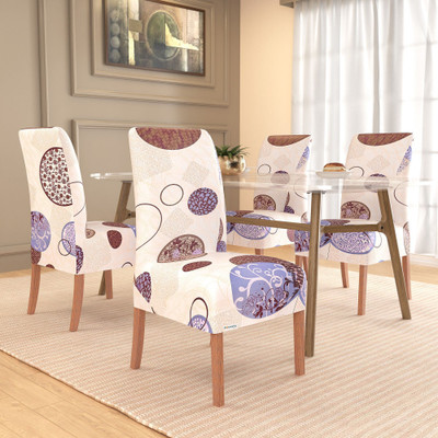 HOMESTIC Polyester 4 Seater Chair Floral Cover(Pack of 4 Cream)