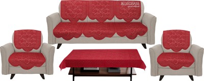 Bluegrass Polycotton, Lace Floral Sofa Cover(Maroon Pack of 7)