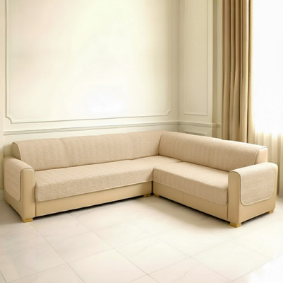 VHH Velvet 3+3 Seater L-Shape Sofa Plain Cover(Pack of 1 Cream)