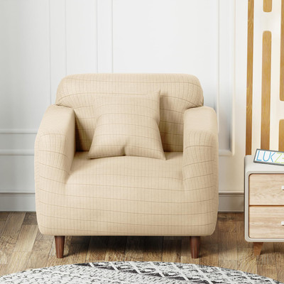 lukzer Jacquard Checkered 3 Seater Sofa Cover(Textured Cream Box Pattern Pack of 1)