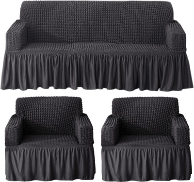 HOKiPO Polyester Plain 3+1+1 Seater Sofa Cover(Anchor Grey Pack of 3)