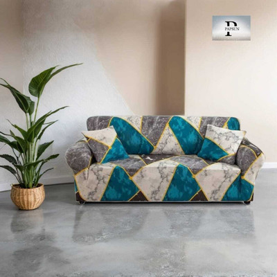 papsun Polyester Geometric 3 Seater Sofa Cover(Blue Pack of 1)