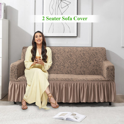 HOKiPO Jacquard 2 Seater Sofa Floral Cover(Pack of 1 Light Taupe)