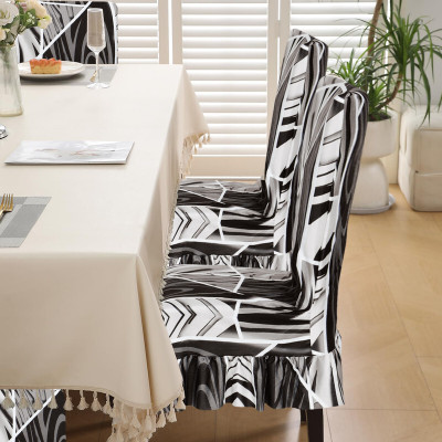 Dakshya Industries Polyester Abstract 6 Seater Chair Cover(Black Pack of 6)