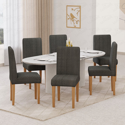 lukzer Jacquard 1 Seater Chair Plain Cover(Pack of 6 Pastel Dark Grey Zigzag)