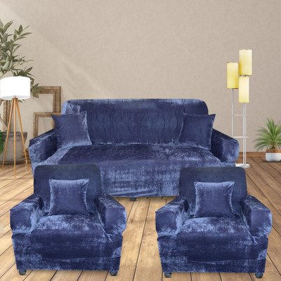 Leoaries Velvet Plain 3+1+1 Seater Sofa Cover(Grey Pack of 3)