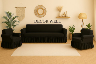 DECORWELL Polyester Plain 3+1+1 Seater Sofa Cover(Black Pack of 3)