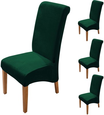 HOKiPO Velvet Plain Chair Cover(Hunter Green Pack of 4)