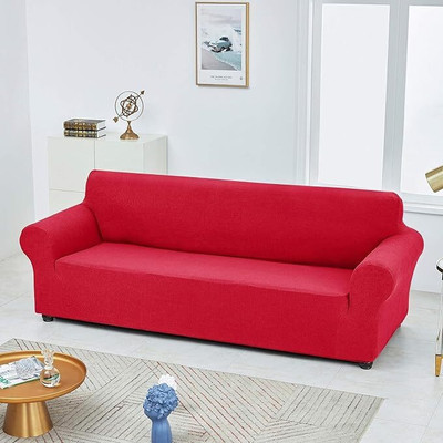 lukzer Jacquard Checkered 3+1+1 Seater Sofa Cover(Textured Red Checked Pack of 1)