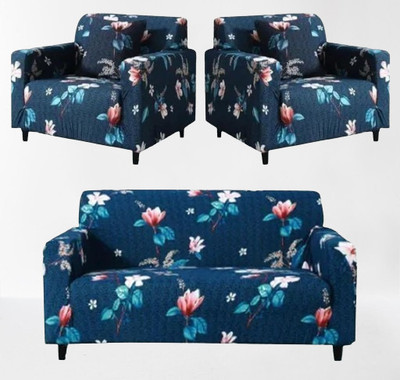 shri radhe Polyester Abstract 3+1+1 Seater Sofa Cover(Blue Pack of 3)