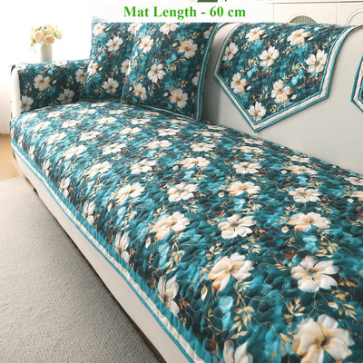 HOKiPO Velvet 1 Seater Sofa Floral Cover(Pack of 1 Pansies Teal)