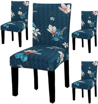 Eleganta Polycotton Floral 1 Seater Chair Cover(Blue Pack of 4)