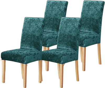 Roodra Creations Velvet 1 Seater Chair Plain Cover(Pack of 4 Green)