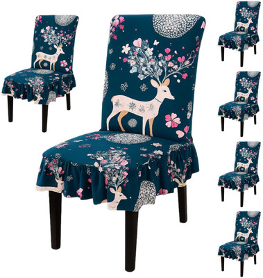 Pinkleaf Polycotton 6 Seater Chair Abstract Cover(Pack of 6 Designer Frilled high-quality soft fabric ,Blue color,)