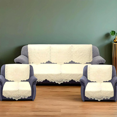 KUBER INDUSTRIES Cotton 3+1+1 Seater Sofa Geometric Cover(Pack of 6 Cream)