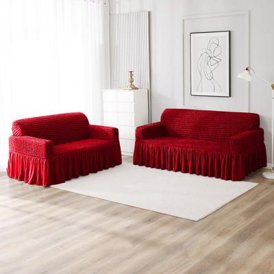 HOKiPO Polyester Plain 3+2 Seater Sofa Cover(Scarlet Red Pack of 2)