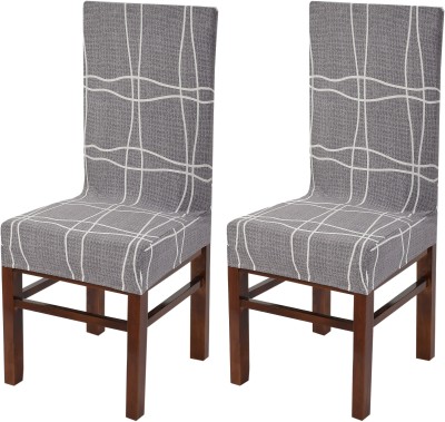 YELLOW WEAVES Polyester Checkered Chair Cover(Ash Grey Pack of 2)