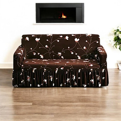 KLASSY Polycotton Geometric 3 Seater Sofa Cover(Brown Pack of 1)