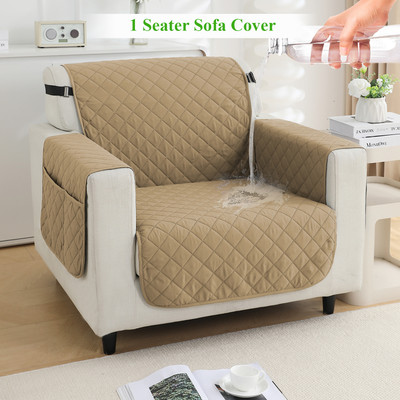 HOKiPO Polyester Plain 1 Seater Sofa Cover(Sofa Cover Mat for 1 Seater Sofa with Pockets on Armrest Cover - Camel Pack of 1)