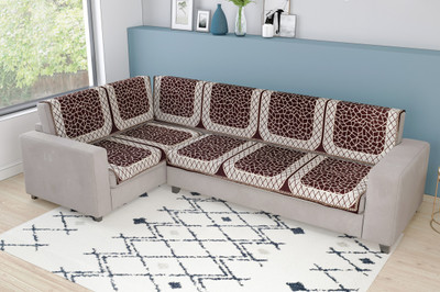 Nendle Velvet Abstract 3+3 Seater L-Shape Sofa Cover(Coffee Pack of 6)