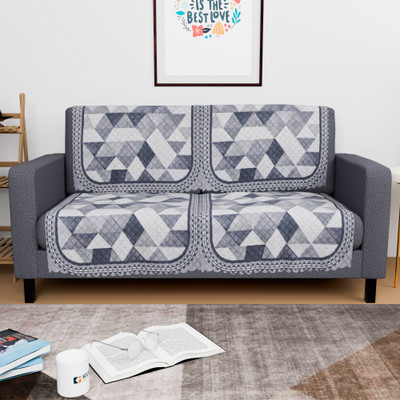 KUBER INDUSTRIES Polyester 2 Seater Sofa Abstract Cover(Pack of 4 White, Grey)
