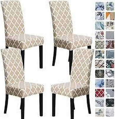 SmartFab Polycotton 1 Seater Chair Floral Cover(Pack of 4 Beige)