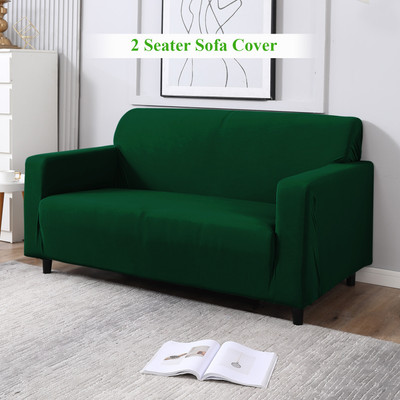HOKiPO Polyester Plain 2 Seater Sofa Cover(Bottle Green Pack of 1)