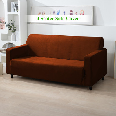 HOKiPO Velvet 3 Seater Sofa Plain Cover(Pack of 1 Rustic Brown)