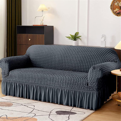 lukzer Polyester Checkered 2 Seater Sofa Cover(Dark Grey Pack of 1)