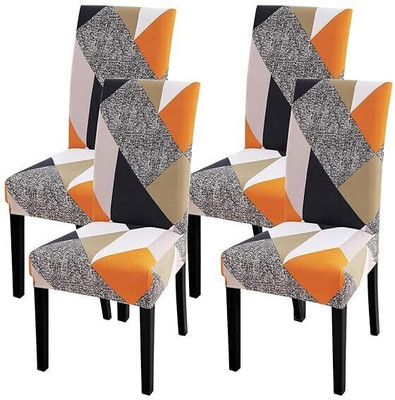 Akshra Loomtex Polyester Abstract 4 Seater Chair Cover(Orange Pack of 4)