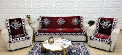 MHF Velvet 3 Seater Sofa Floral Cover(Pack of 3 Maroon)