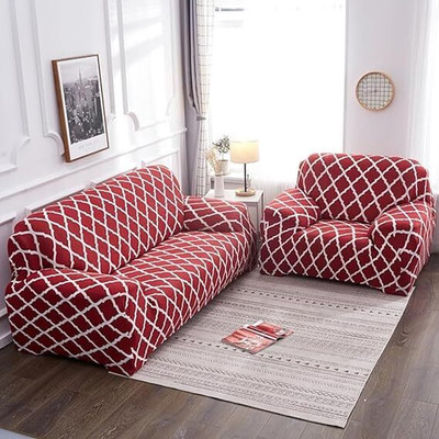 SIYA TEXTILES Polyester Striped 3+1+1 Seater Sofa Cover(Red Pack of 3)