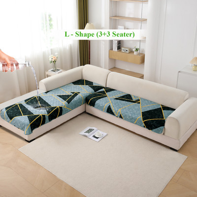 HOKiPO Polyester 3+3 Seater L-Shape Sofa Abstract Cover(Pack of 1 Multicolor Abstract Geometry)