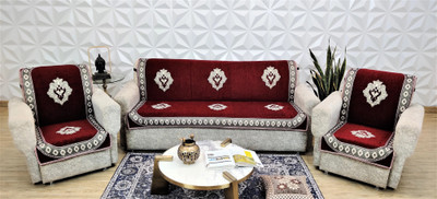 MHF Velvet Damask 3+1+1 Seater Sofa Cover(Maroon Pack of 3)