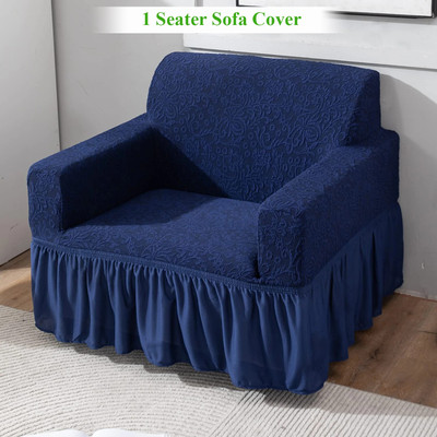 HOKiPO Jacquard 1 Seater Sofa Floral Cover(Pack of 1 Navy Blue)