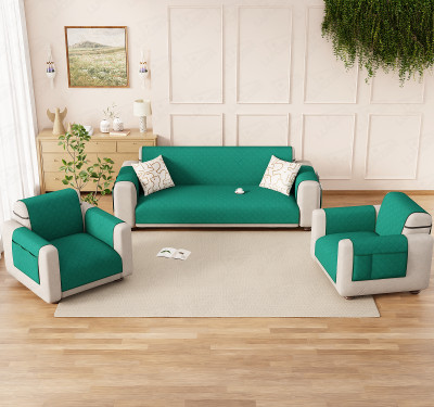 lukzer Polyester 3+1+1 Seater Sofa Plain Cover(Pack of 1 Forest Green)