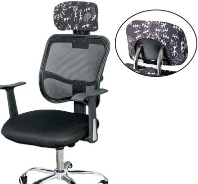HOTKEI Polycotton Abstract Chair Cover(Black Warli Printed Headrest Cover Protector Slipcover for Office Chair Pack of 1)