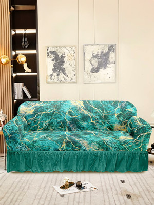 Cortina Polyester Geometric 2 Seater Sofa Cover(Green, White Pack of 1)