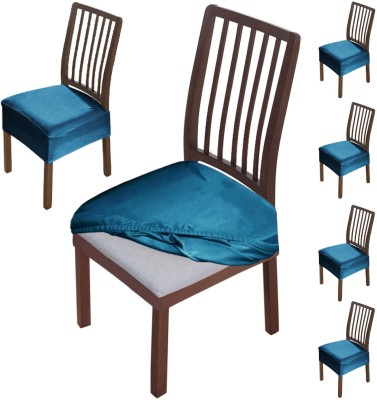 HOKiPO Velvet Plain Chair Cover(Peacock Blue Pack of 6)