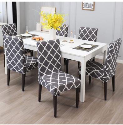 Stuff N' Fluff Polyester Geometric 6 Seater Chair Cover(Grey Pack of 6)