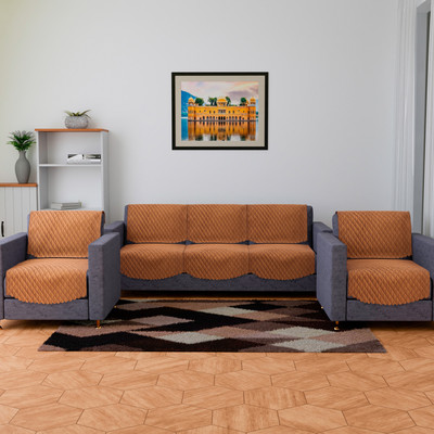 KUBER INDUSTRIES Velvet Checkered 3+1+1 Seater Sofa Cover(Brown Pack of 10)