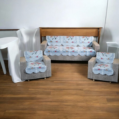 Mohit textiles Polyester Floral 3+2 Seater Sofa Cover(Blue Pack of 5)