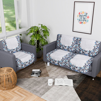 HOMESTIC by Kuber Industries Velvet 3 Seater Sofa Floral Cover(Pack of 6 Blue, Grey)
